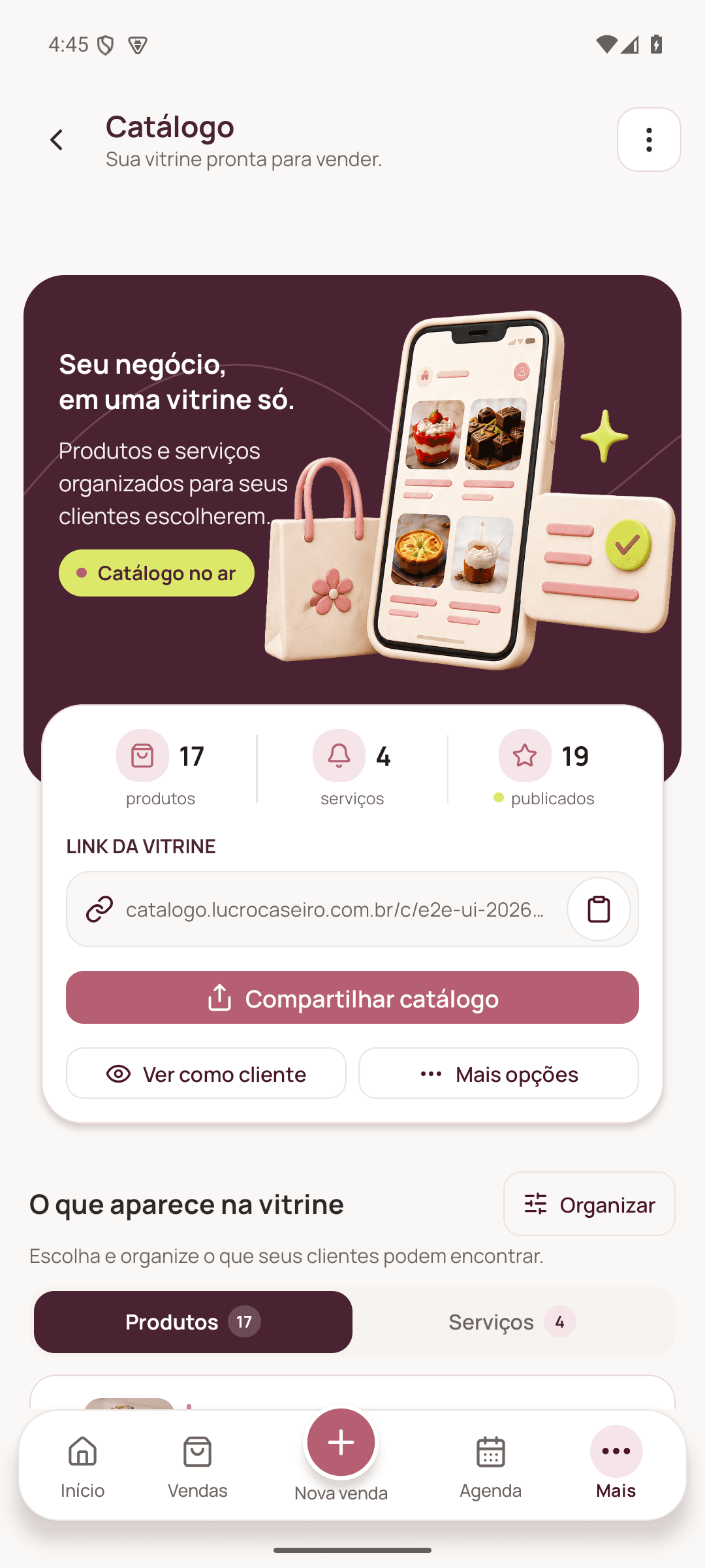 Catálogo atual do app pronto para compartilhar